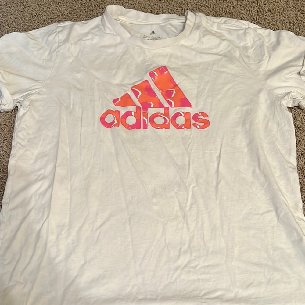 Adidas White T-Shirt with Pink Logo